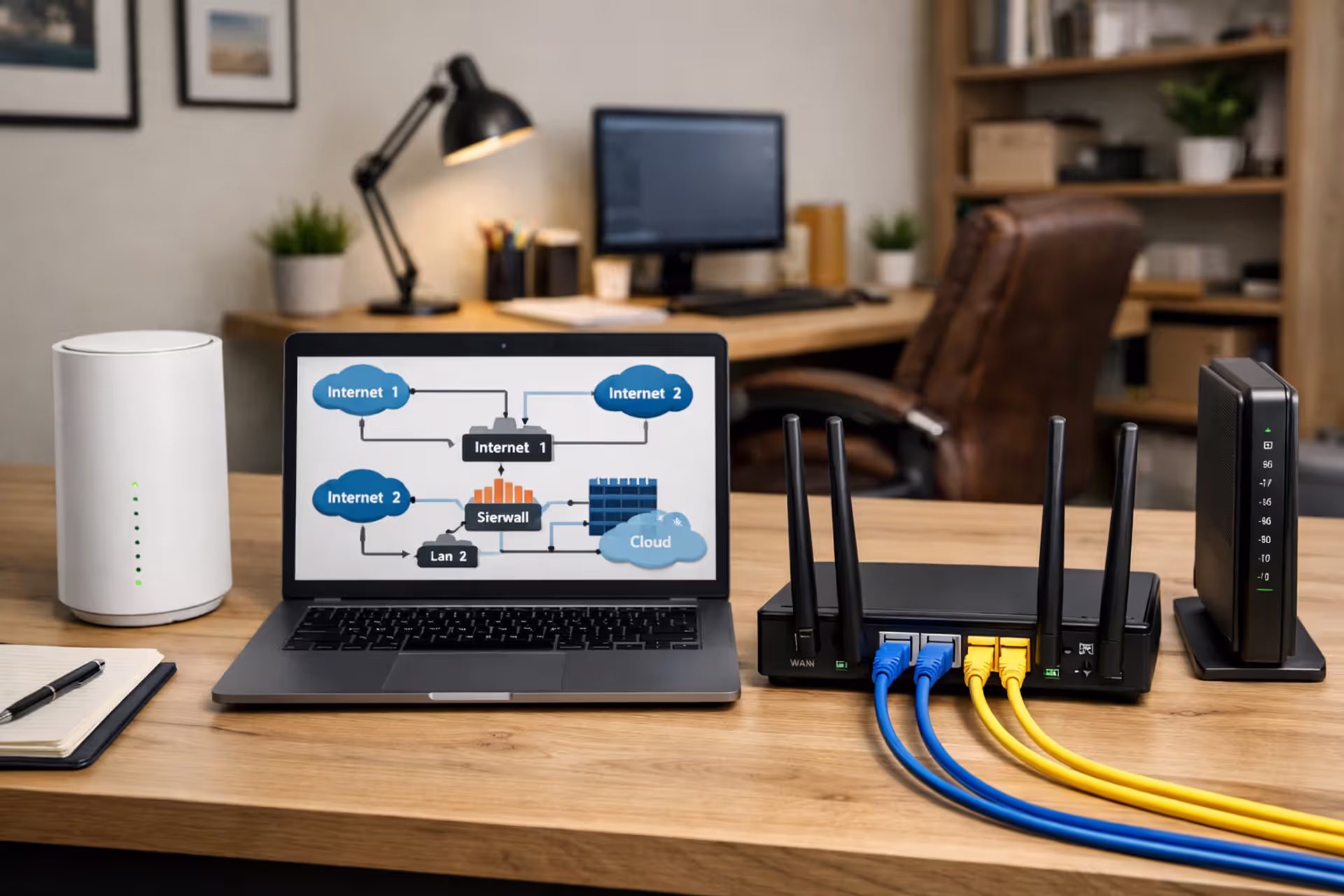Home office with two ISP modems and a dual WAN router